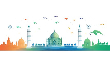 Cartoon illustrations celebrating the Independence Day of flags and happy people.AI generated.  