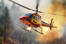 Eurocopter Firefighter Helicopter Drops Water To Extinguish A Forest Fire, Showcasing The Bravery And Efforts Of Firefighters In Combating Natural Disasters. Generative Ai, Ai.