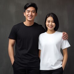 Poster - Illustration of a fashion portrait with plain t-shirt mockup, AI Generated