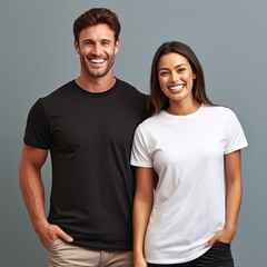 Poster - Illustration of a fashion portrait with plain t-shirt mockup, AI Generated