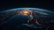 Satellite view of the planet Earth at night. 3D rendering 