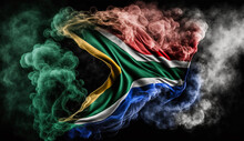 Smoke Background With South African Flag. Generative AI. 