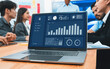 Digital financial BI dashboard data on laptop screen displaying data analysis graph and chart for business growth strategy and marketing indication during team meeting or presentation. Concord
