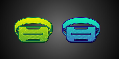 Green and blue Virtual reality glasses icon isolated on black background. Stereoscopic 3d vr mask. Optical head mounted display. Vector