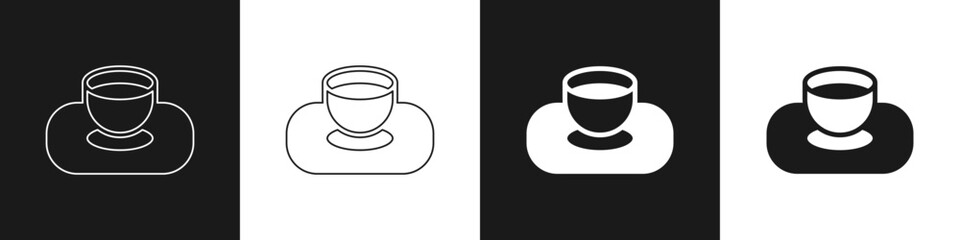 Sticker - Set Soy sauce in bowl icon isolated on black and white background. Vector