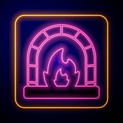 Wall Mural - Glowing neon Blacksmith oven icon isolated on black background. Vector