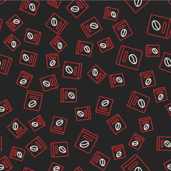 Poster - Line Coffee book icon isolated seamless pattern on black background. Vector