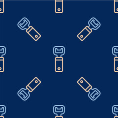 Sticker - Line Bottle opener icon isolated seamless pattern on blue background. Vector