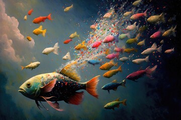 Wall Mural - Underwater scene with fish and colorful fishes