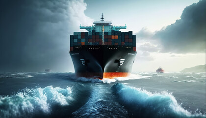 ai generated illustration huge container ships on blue sea