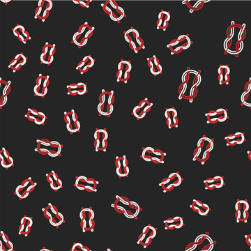 Line Nautical rope knots icon isolated seamless pattern on black background. Rope tied in a knot. Vector