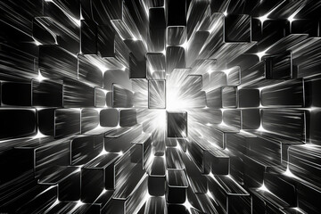 impressive monochrome crystal lattice, pierced by light rays at the corner, evokes symmetry and x-ra