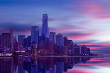 Wall Mural - New York City Manhattan downtown skyline at dusk with skyscrapers over Hudson River, USA