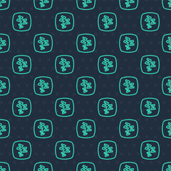 Wall Mural - Green line Sleepy icon isolated seamless pattern on blue background. Sleepy zzz talk bubble. Vector