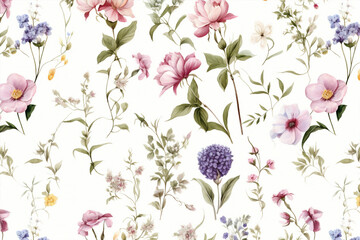 Wall Mural - Spring vintage design pattern decoration floral herb flower print fabric blossom summer art