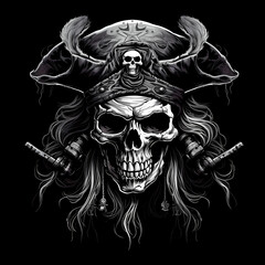 skull pirates tattoo design dark art illustration isolated on black