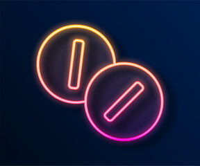 Sticker - Glowing neon line Toothache painkiller tablet icon isolated on black background. Tooth care medicine. Capsule pill and drug. Pharmacy design. Vector