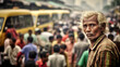 © wetzkaz - crowd in a city, population, rush, small buses as public transport, fictitious place, indian look india