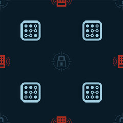 Sticker - Set Security keypad access panel, Lock and Graphic password protection on seamless pattern. Vector