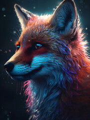 Wall Mural - a close up of a red fox with blue eyes smiling generative ai