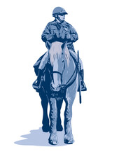 WPA Poster Art Of A Horse Mounted Patrol Police Officer Viewed From Front Done In Works Project Administration Or Art Deco Style.
