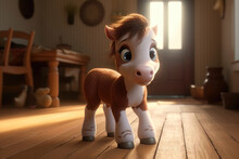 Cute Baby Horse In The Corner Of A Kid Room. AI Generated