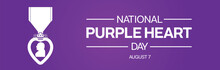 National Purple Heart Day Design Banner With A White Silhouette Of Purple Heart Medal On A Purple Background. Vector Illustration
