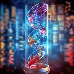 Wall Mural - Science background with DNA molecule research concept. Image double spiral, science evolution. Generative AI