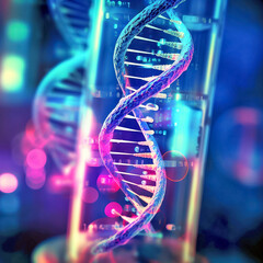 Wall Mural - Scientific illustration of a dna molecule, double spiral. Generative AI