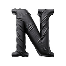 Letter N In Wrinkled Leather Texture, Typography Lettering Font Illustration On Isolated Transparent Background