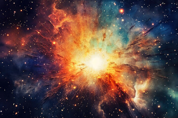 Wall Mural - celestial collision of stars and galaxies, exploding in a dazzling display of cosmic fireworks