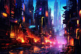 Fototapeta Nowy Jork - symphony of neon lights and futuristic elements, illuminating a cyberpunk-inspired abstract cityscape