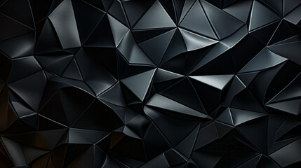 Abstract black polygonal background texture. Low poly dark wall. Deep black low polygon mesh wallpaper concept. House decoration. 3d rendering, 3d illustration. .