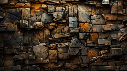 Wall Mural - Background of black slate wall texture. Black stone wall texture background. A dark wall of bricks wallpaper and house decoration concept. 3d Render