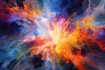 Wall Mural - cosmic explosion of vibrant colors and swirling galaxies, merging together to form a mesmerizing abstract background that sparks curiosity and awe