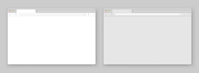 a set of browser window in white and gray on a gray background. website layout with search bar, tool