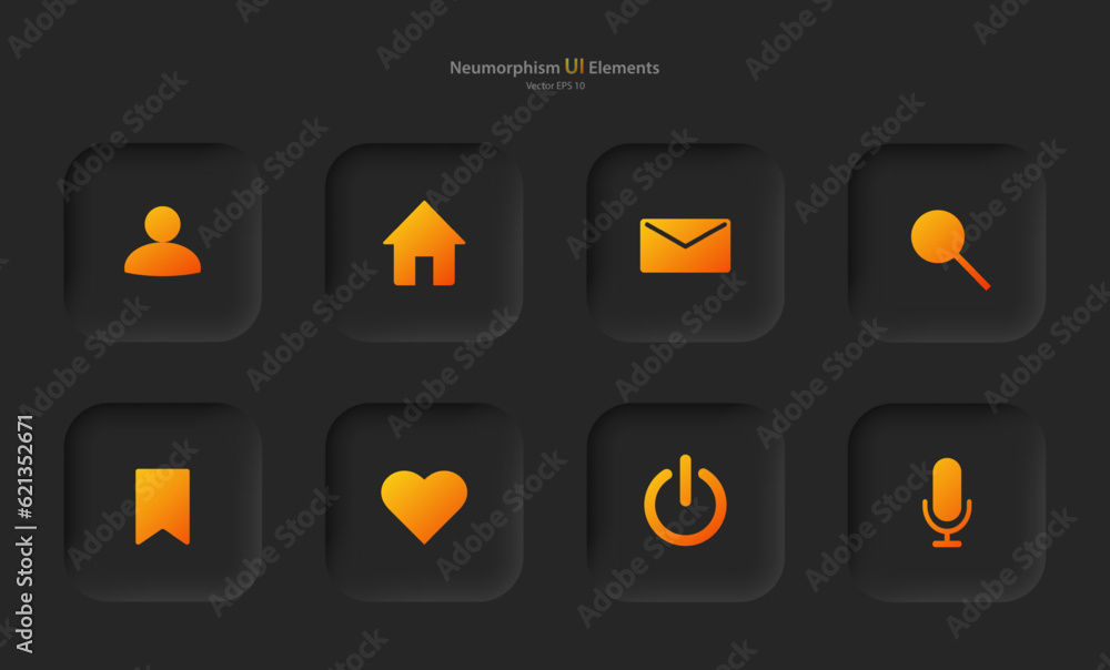 Set of buttons for user interface design in black with yellow elements ...