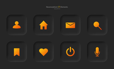 Wall Mural - set of buttons for user interface design in black with yellow elements. icons for mobile devices in 