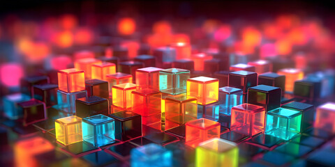 Wall Mural - Futuristic cyberspace background, 3d style of data processing. Futuristic technology. Colorful cubes.