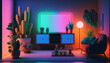 Luxury modern neon decor living room interior design AI Generated image