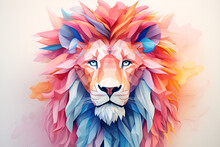 Lion Painting With Flowers, Lion Head Illustration. Lion Head Painting. Generative AI	
