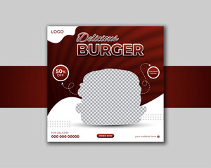 Wall Mural - Food social media banner design template. Burger social media post vector illustration. Square size.
