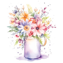 Dreamy Watercolor Fairy Flowers On A White Background