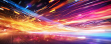 Vibrant And Energetic Business Background With Streaks Of Light And Motion Blur, Conveying A Sense Of Dynamic Activity And Progress Panorama