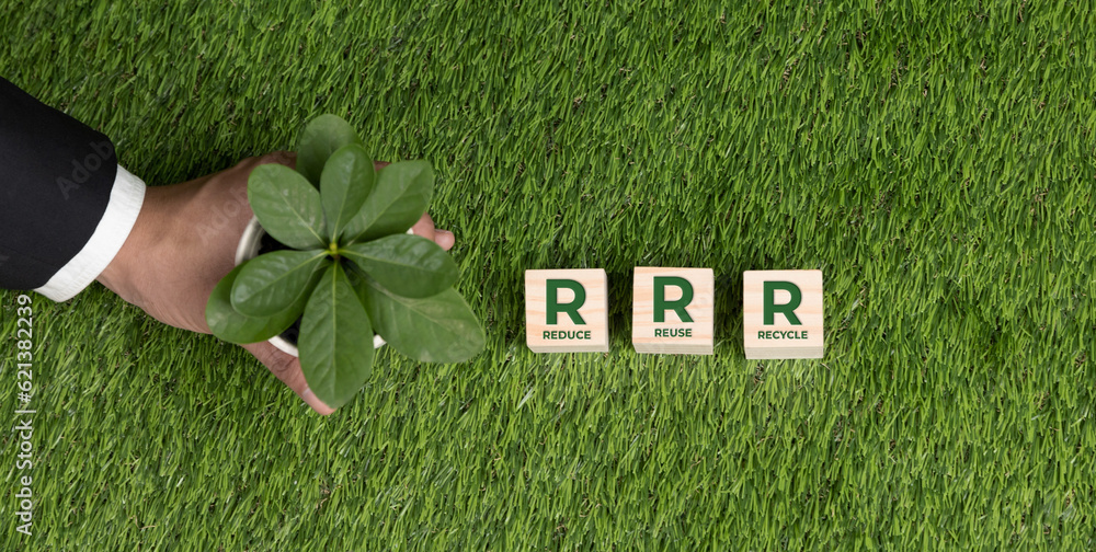 Top view eco-friendly business company with Reduce Reuse Recycle and ...