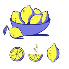 Cartoon Illustration Of A Bowl Of Lemons