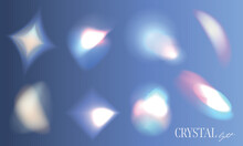 Set Of Transparent Light Rainbow Crystal On A Blue Background. Vector Illustration