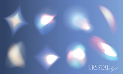 set of transparent light rainbow crystal on a blue background. Vector illustration
