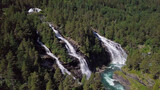 Fototapeta Morze - Aerial view of the Vermafossen Falls in Norway, Europe