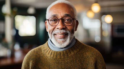 Wall Mural - Smiling senior black man posing inside a room looking at the camera